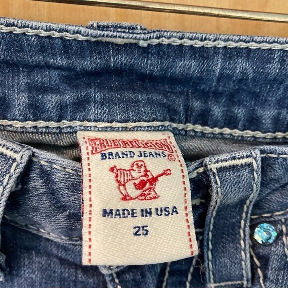 TRUE  RELIGION Sz 25 World Tour High Rise Boot Blue Bling Jeans - Picture 4 of 8